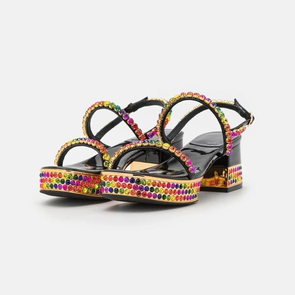 Jeffrey Campbell Jewelry Platform Slingback Sandal in Black Bright Multi  Sz: 6